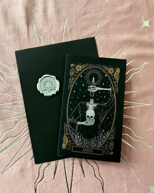 blank greeting card with Aries zodiac sign design from the Mirror Oracle deck by Amrit Brar and 13th Press