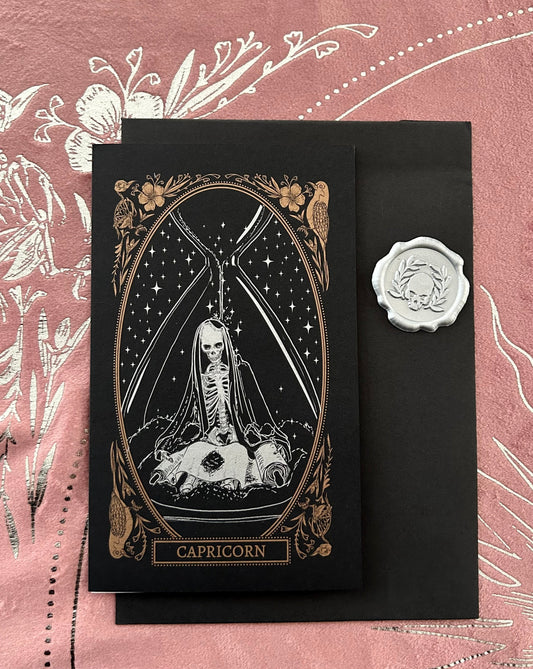 blank greeting card with Capricorn zodiac sign design from the Mirror Oracle deck by Amrit Brar and 13th Press