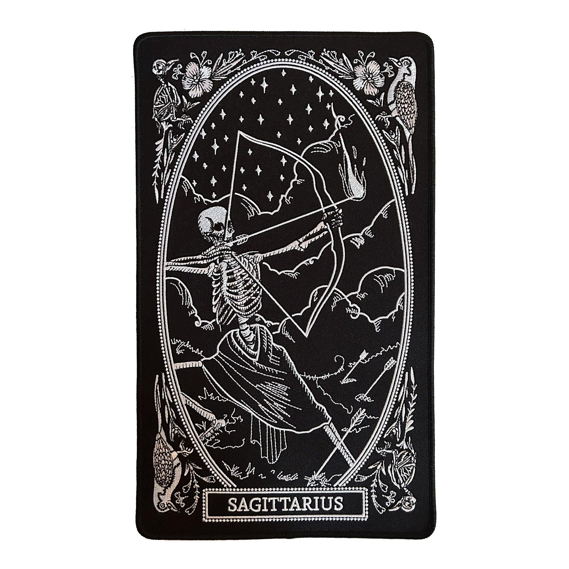 large embroidered back patch of sagittarius zodiac sign from the mirror oracle deck by amrit brar and 13th press.