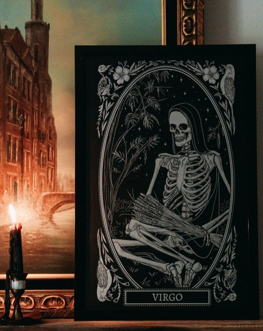 Virgo zodiac art print on altar with candle light