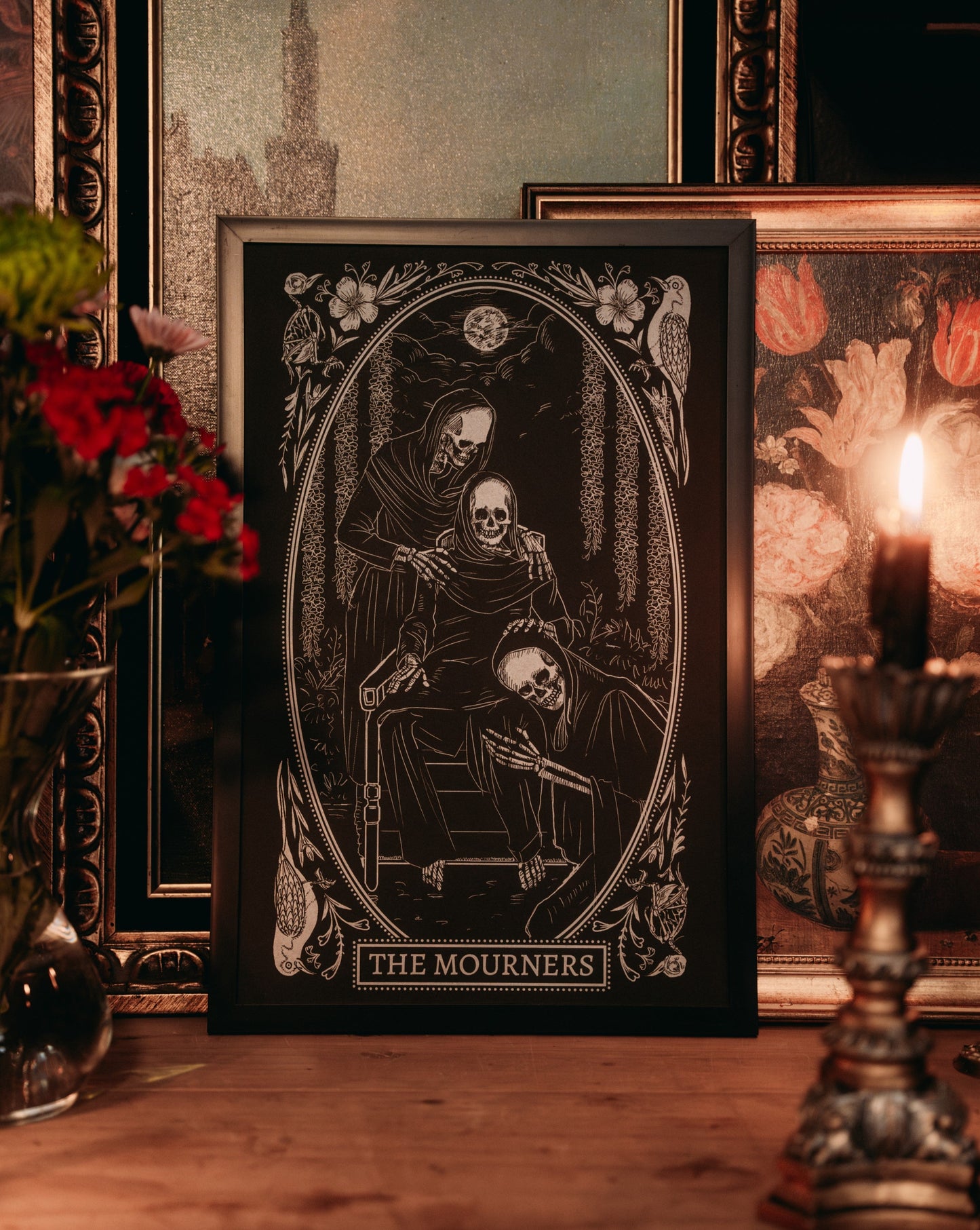 the Mourners oracle card art print on altar space