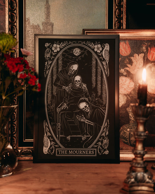 the Mourners oracle card art print on altar space