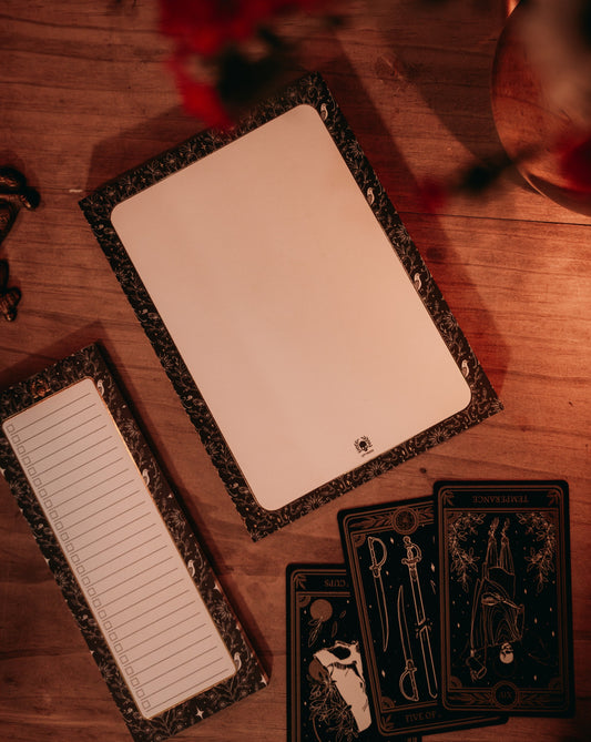 notepad set for tarot readings and checklist