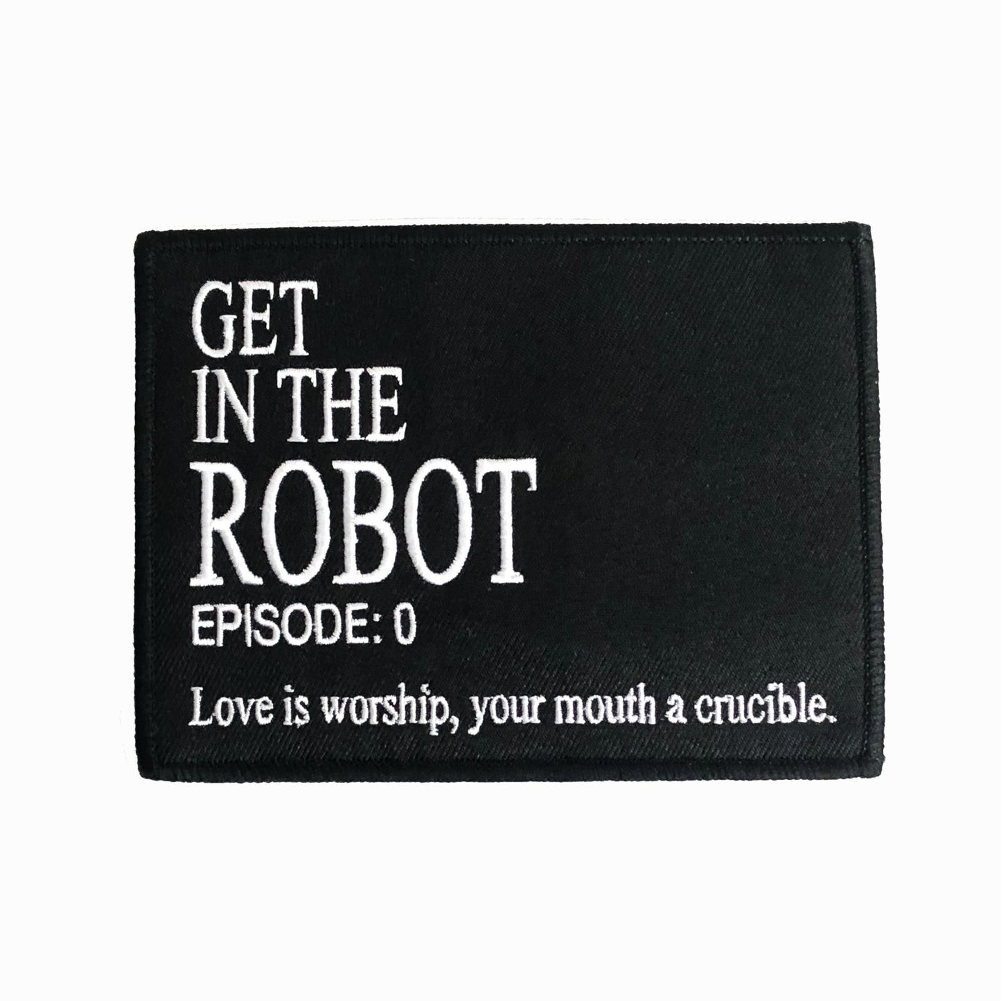 black and white thread embroidered iron-on patch designed by Amrit Brar and 13th Press. Iron-on denim patch