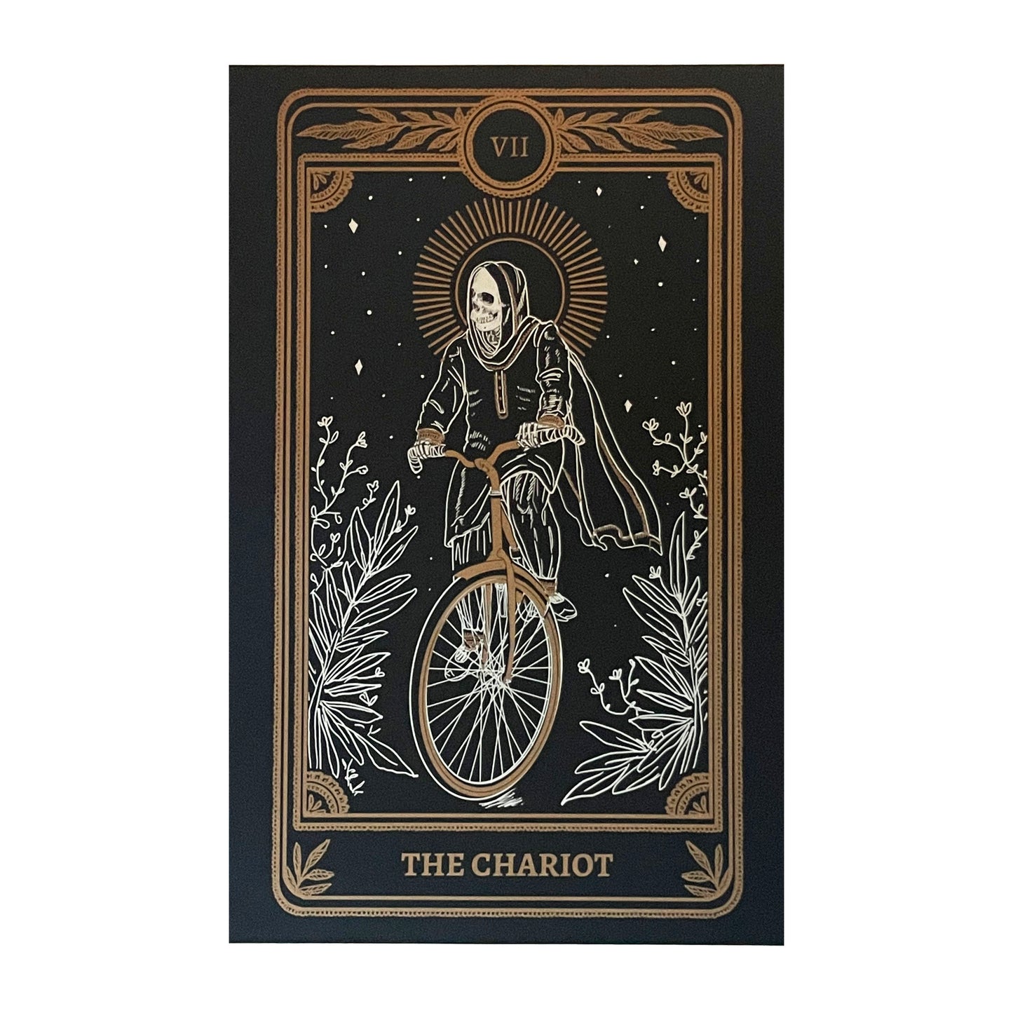 art print of the Empress tarot card from the Marigold Tarot deck by Amrit Brar and 13th Press on altar stand in frame with candle light and tarot card reading