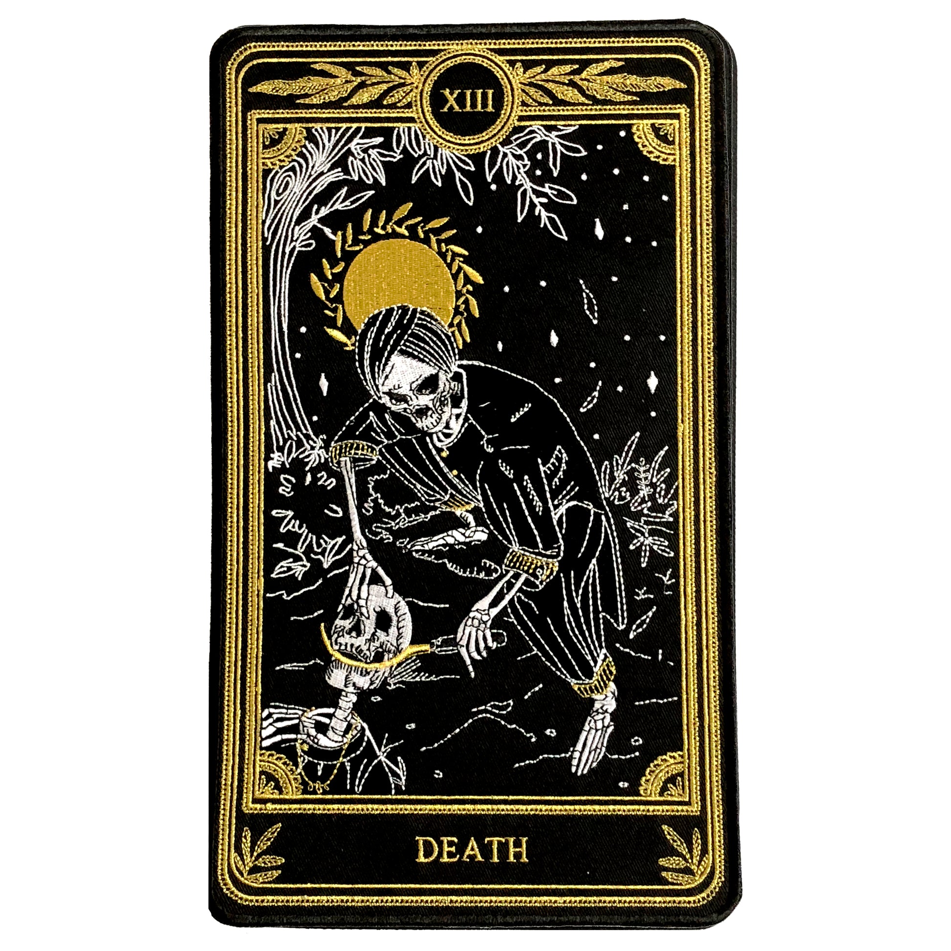 large embroidered back patch of death tarot card from the Marigold Tarot deck by Amrit Brar and 13th Press.