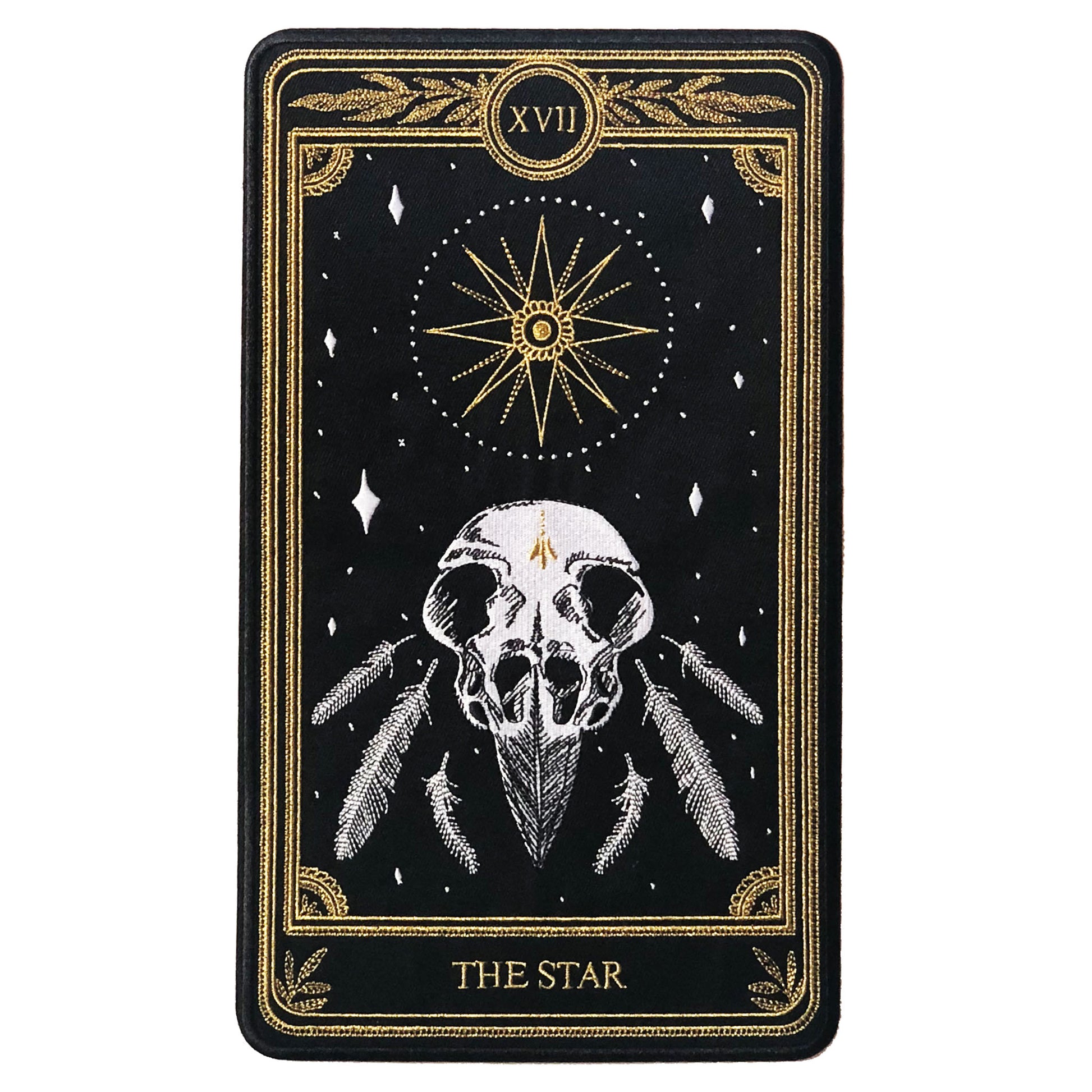 the star tarot card embroidered back patch, design from the Marigold Tarot deck by Amrit Brar and 13th press.