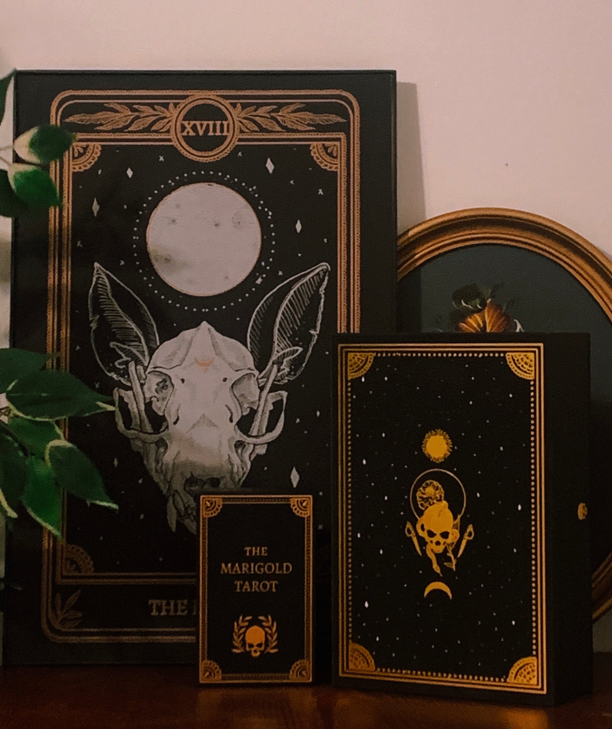 tarot art print of the Moon card from the Marigold Tarot deck by Amrit Brar and 13th Press. With skeleton and candle