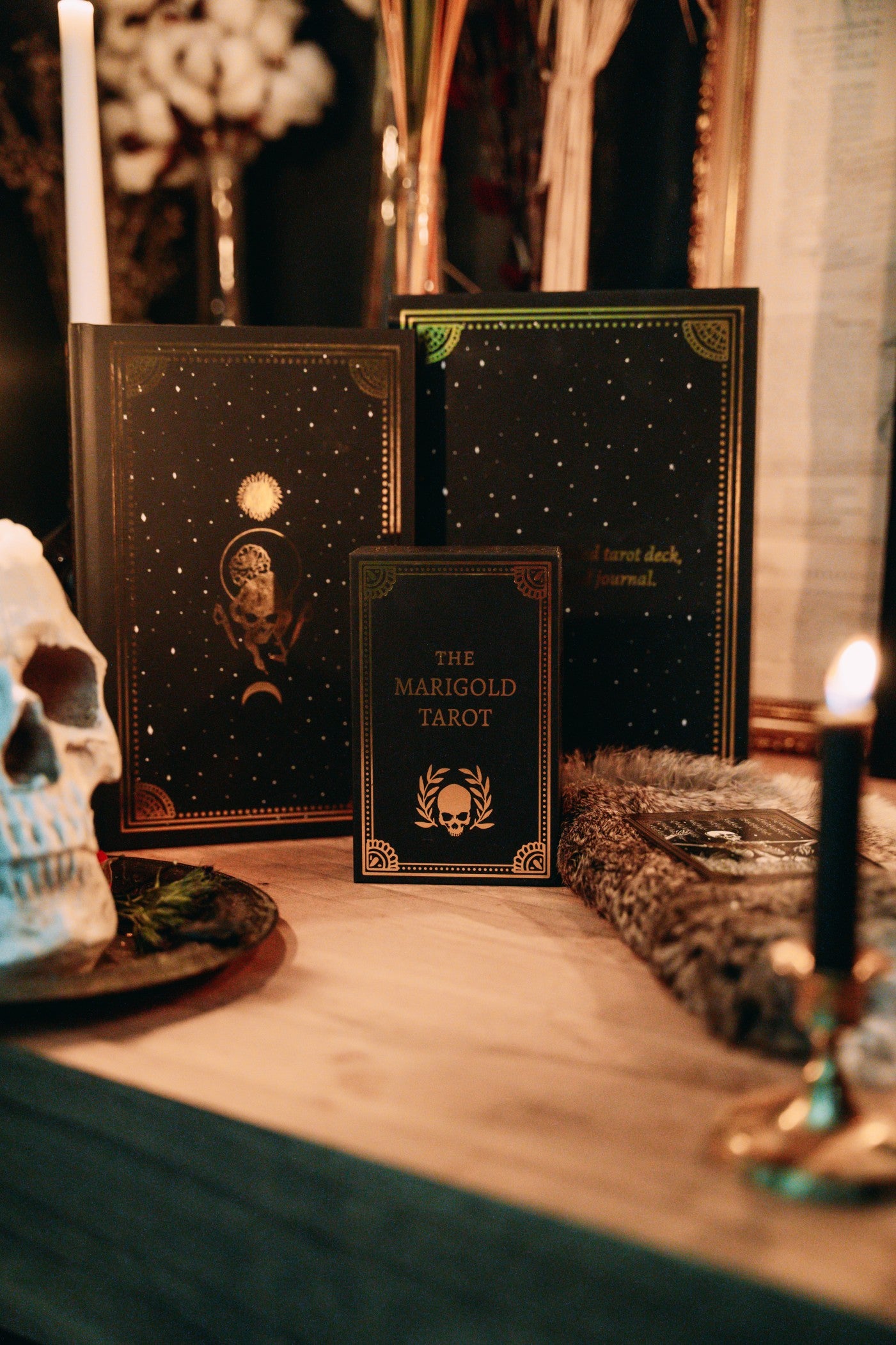 marigold tarot deck box set with tarot guide, journal, and deck