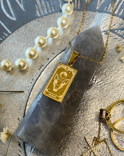 Tarot Card Necklace - The Moon from the Marigold Tarot Deck, 13th Press x Feyr™