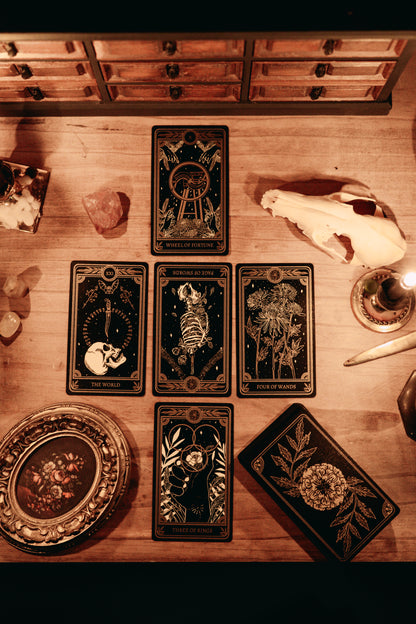 The marigold tarot card reading on altar 