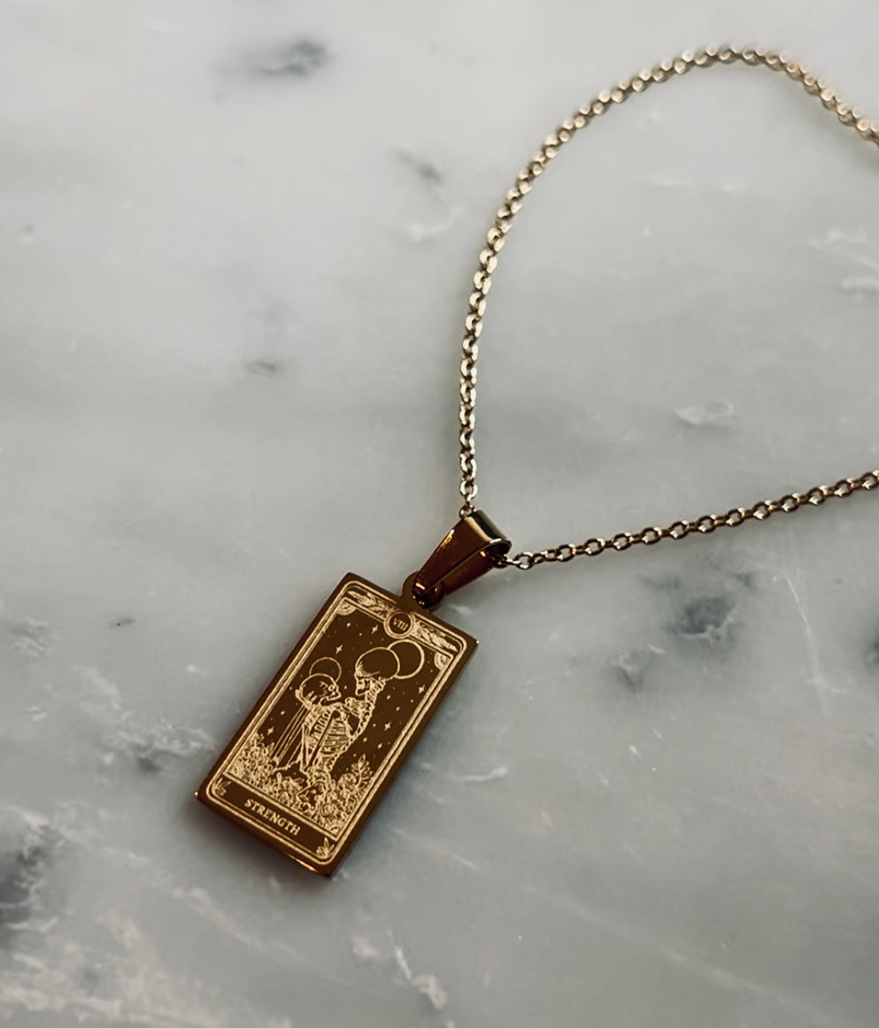 Tarot Card Necklace - Strength from the Marigold Tarot Deck, 13th Press x Feyr™