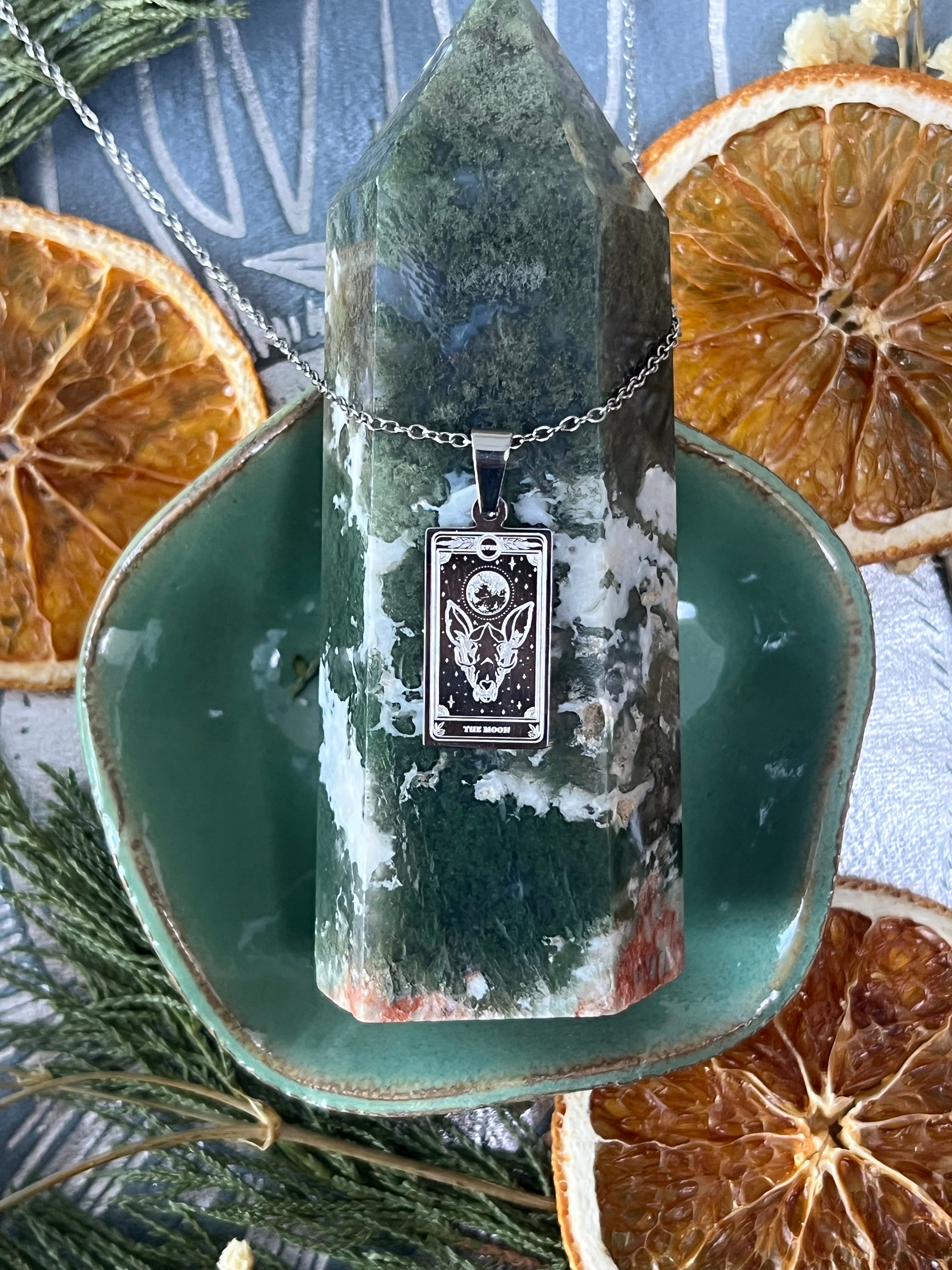 Tarot Card Necklace - The Moon from the Marigold Tarot Deck, 13th