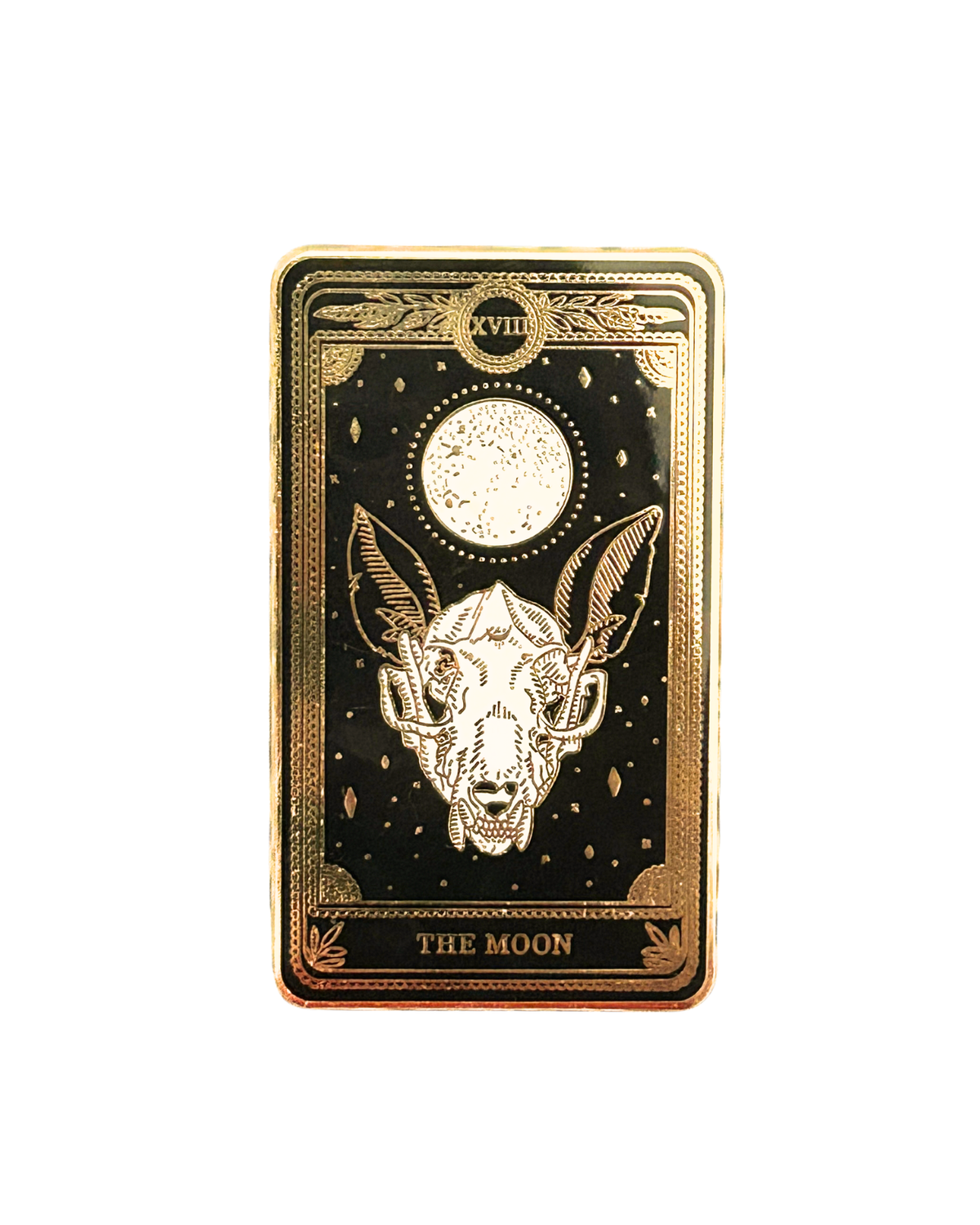 hard enamel pin of the Moon tarot card from the marigold tarot deck