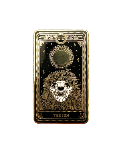 hard enamel pin of the Sun tarot card from the marigold tarot deck