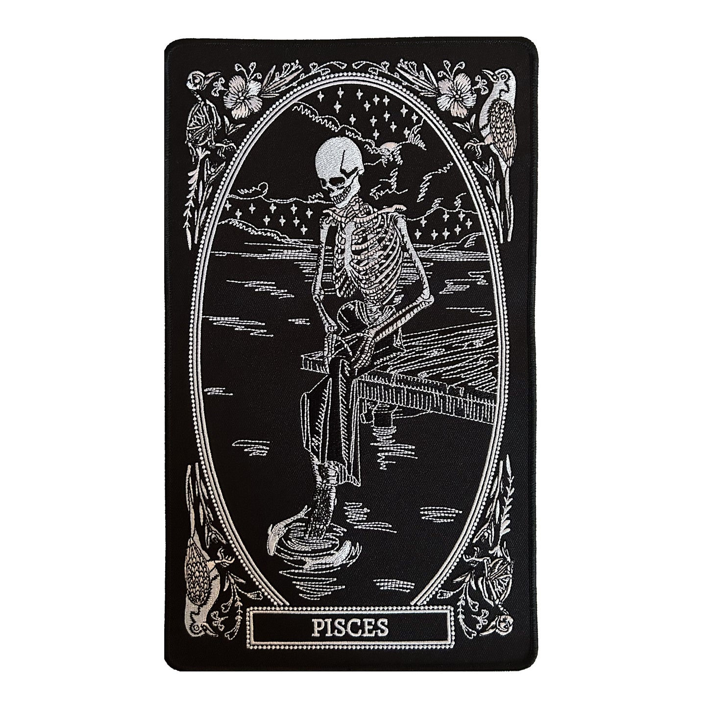 large embroidered back patch of pisces zodiac sign from the mirror oracle deck by amrit brar and 13th press.