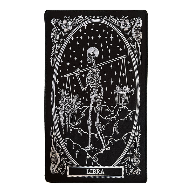 large embroidered back patch of libra zodiac sign from the mirror oracle deck by amrit brar and 13th press.