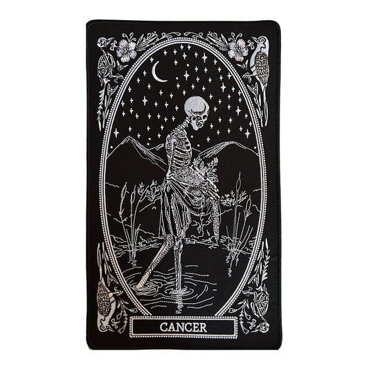 large embroidered back patch of cancer zodiac sign from the mirror oracle deck by amrit brar and 13th press.