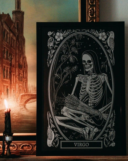 Virgo zodiac art print on altar with candle light
