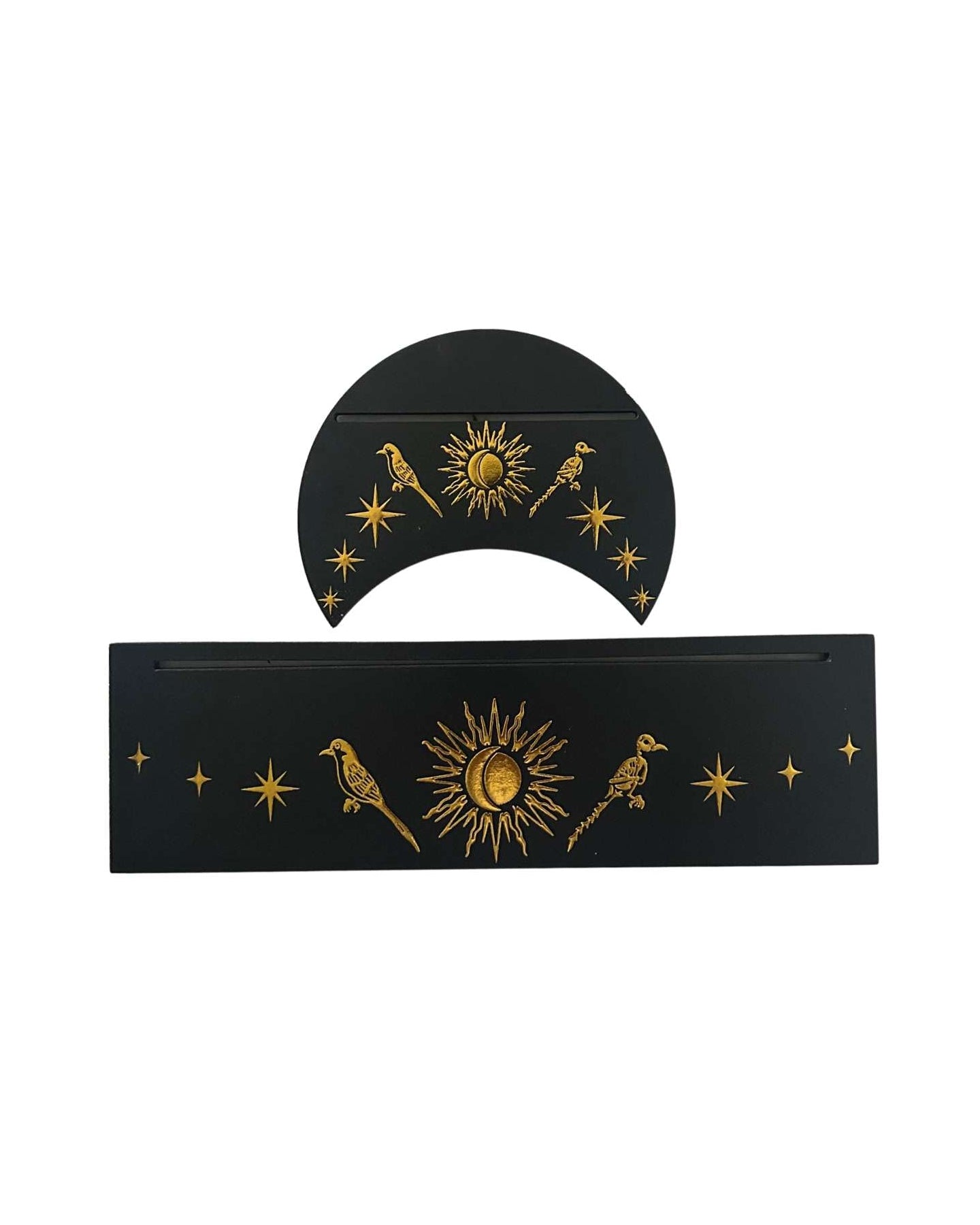 black and gold tarot card stand 