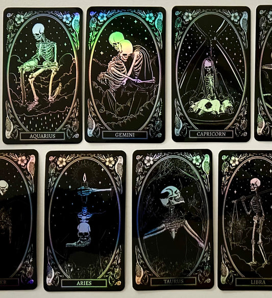 holographic zodiac sign stickers designs from the mirror oracle deck