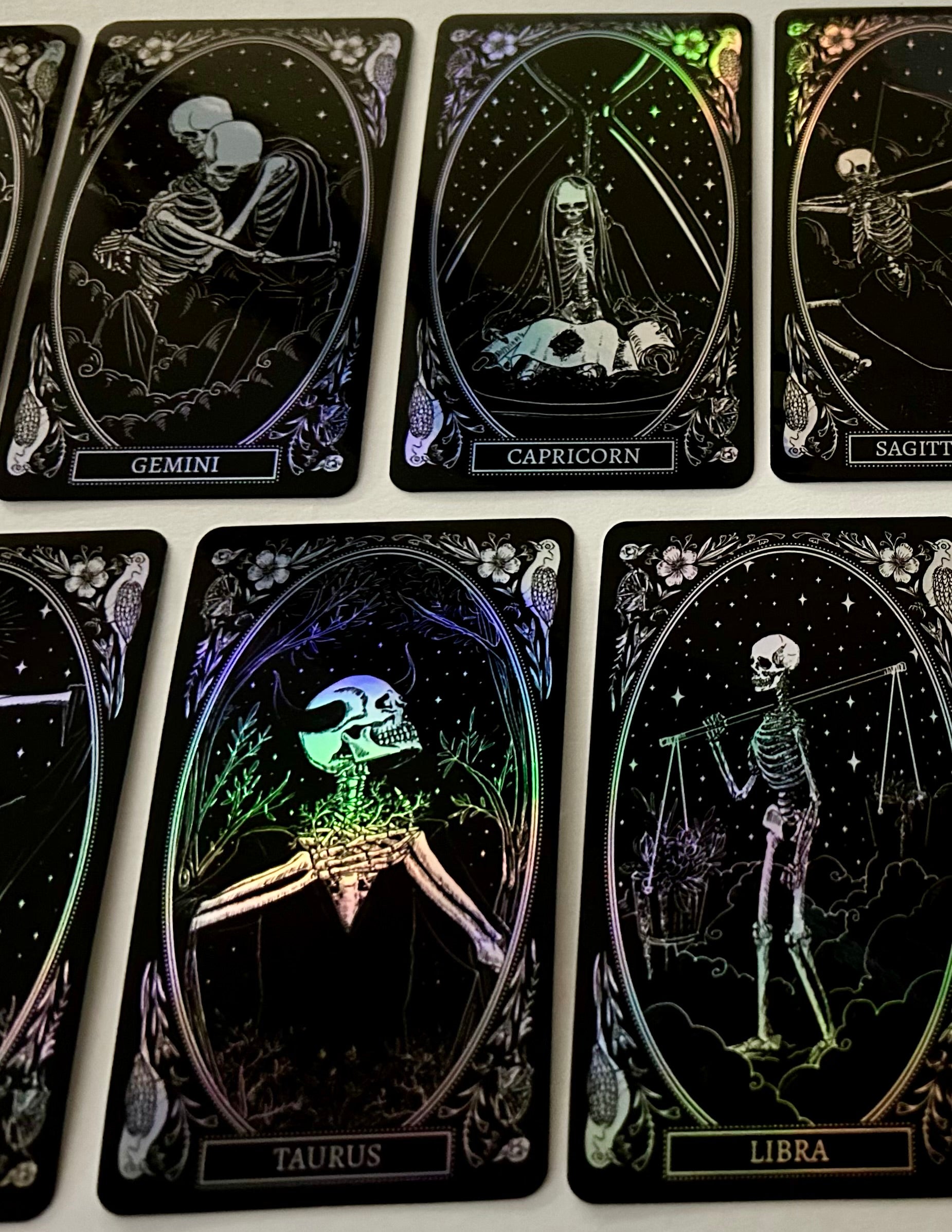 holographic zodiac sign stickers designs from the mirror oracle deck