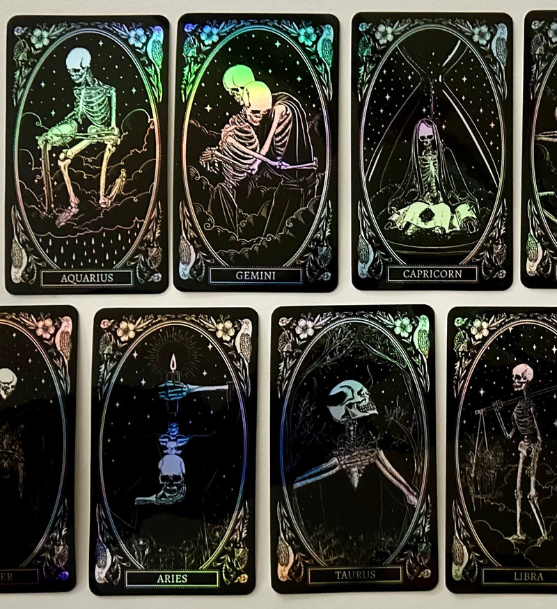 holographic zodiac sign stickers designs from the mirror oracle deck