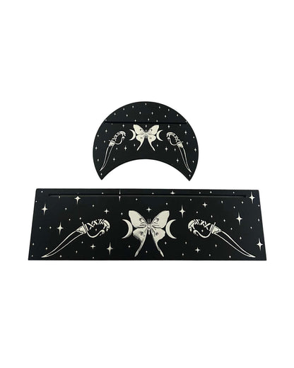 black and silver foil wood tarot card stand set