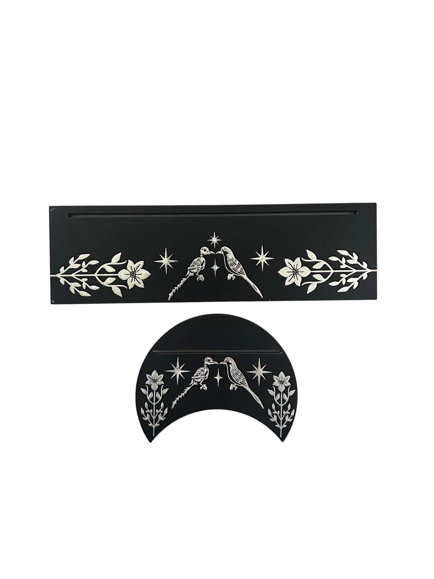 black and silver tarot card reading stand