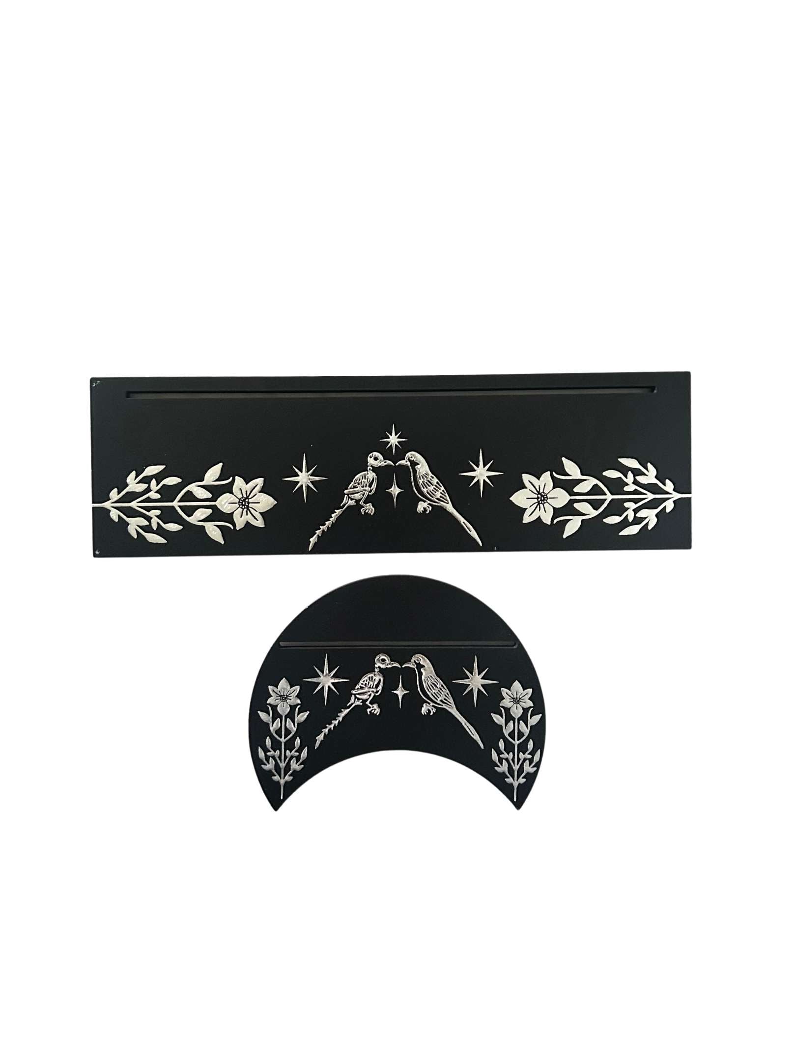 black and silver tarot card reading stand