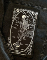 large embroidered back patch of pisces zodiac sign from the mirror oracle deck by amrit brar and 13th press.