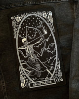 large embroidered back patch of sagittarius zodiac sign from the mirror oracle deck by amrit brar and 13th press.