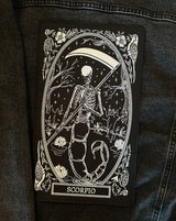 large embroidered back patch of scorpio zodiac sign from the mirror oracle deck by amrit brar and 13th press.