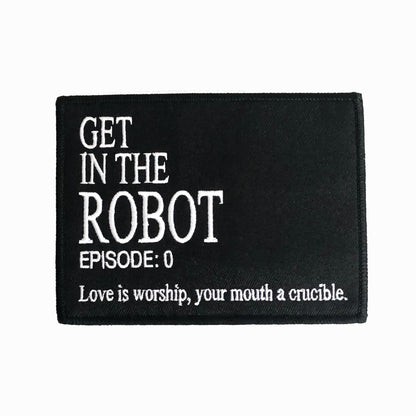 black and white thread embroidered iron-on patch designed by Amrit Brar and 13th Press. Iron-on denim patch