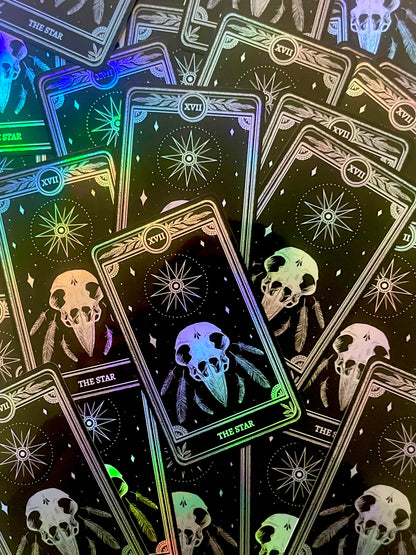 Celestial Sticker Pack, Marigold Tarot Holographic: The Star, The Moon, The Sun, The World