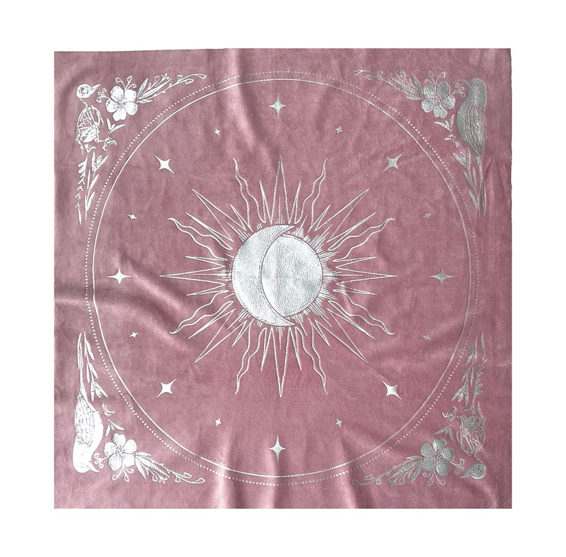 purple velvet altar cloth with gold foil printed design of sun moon and stars