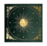green velvet altar cloth with gold foil printed design of sun moon and stars