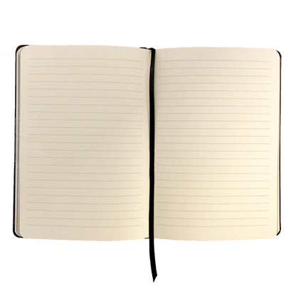 Lined journal with The Moon silver foil designed from the Marigold Tarot deck. Black ribbon