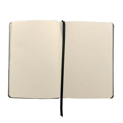 black leather journal with The Sun gold foil designed from the Marigold Tarot deck. Blank journal