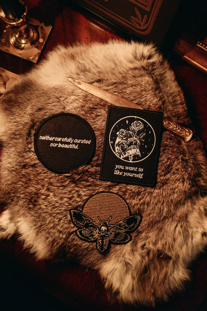 machine embroidered iron-on patches by Amrit Brar and 13th Press.