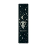 bookmark with moon tarot card design. Art from the Marigold tarot deck by Amrit Brar and 13th Press. Black and silver metal bookmark. Tarot accessory. 