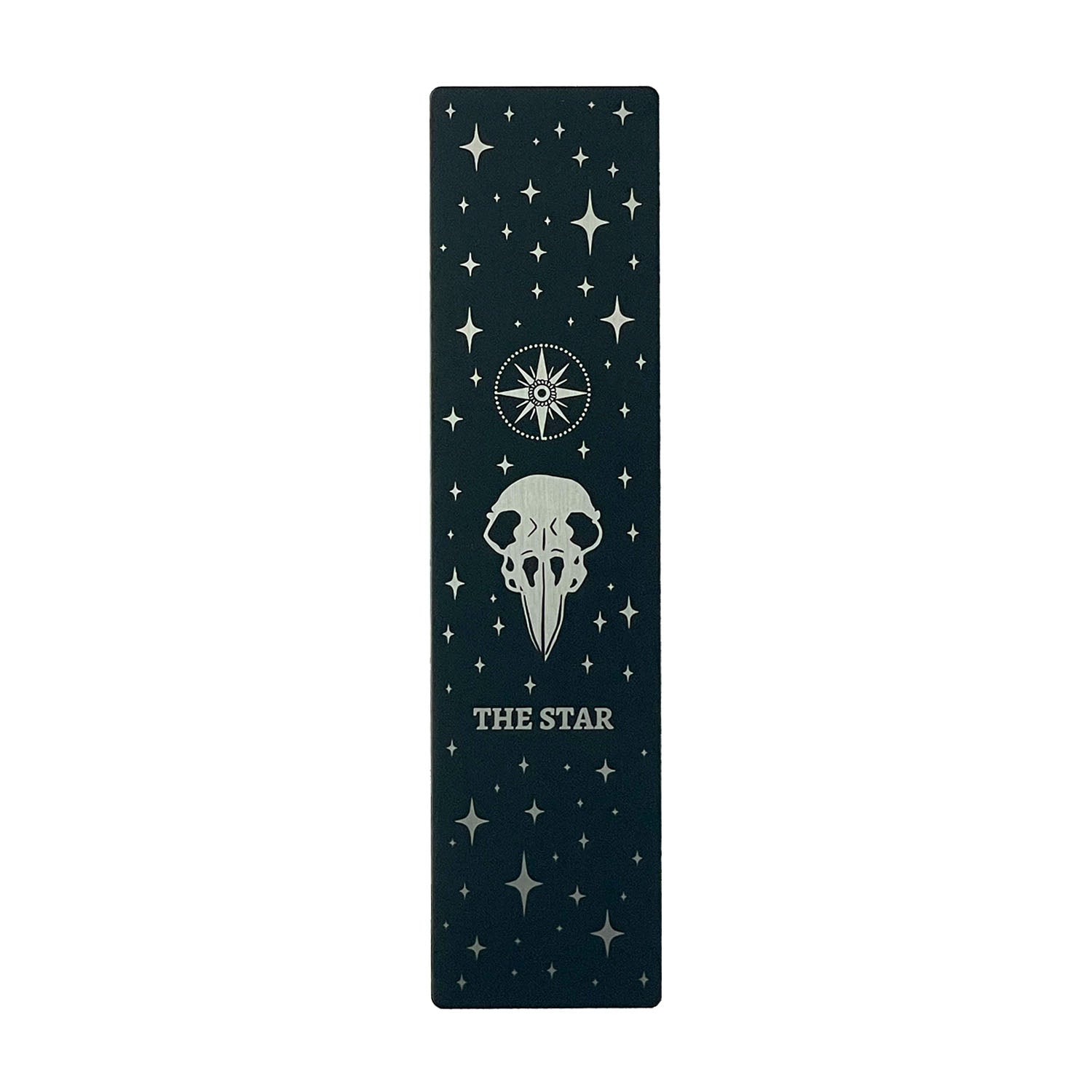 Bookmark bundle with the Star, Sun, Moon, Marigold Night designs from Marigold Tarot deck by Amrit Brar and 13th Press. Black, gold, and silver metal.