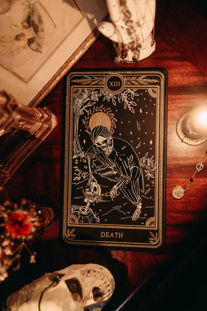 large embroidered back patch of death tarot card from the Marigold Tarot deck by Amrit Brar and 13th Press. 