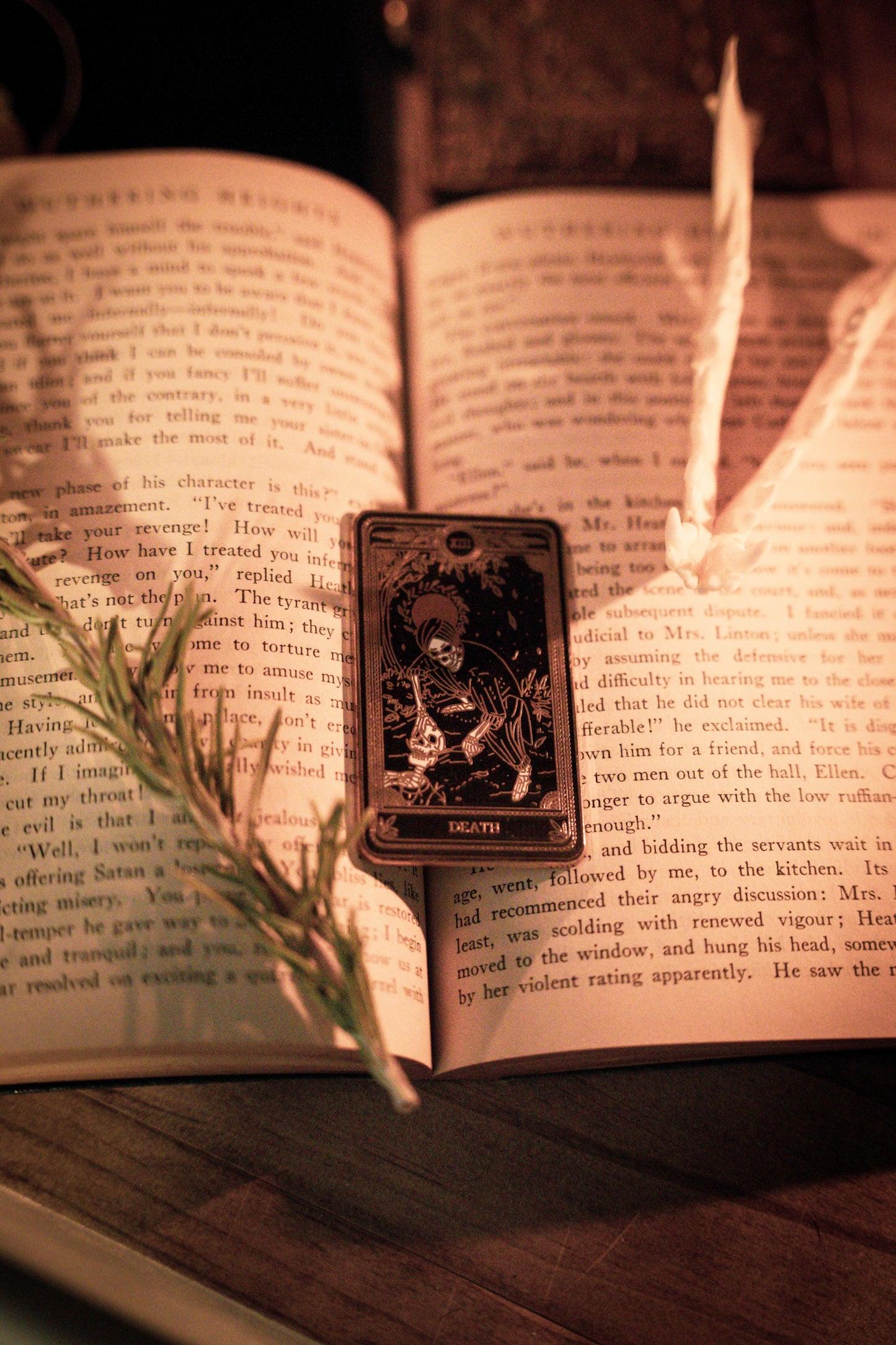 hard enamel pin of Death tarot card from Marigold Tarot deck by amrit brar and 13th Press. Gold and black pin