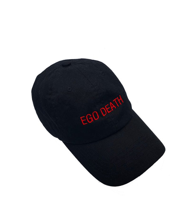 embroidered dad cap with ego death text