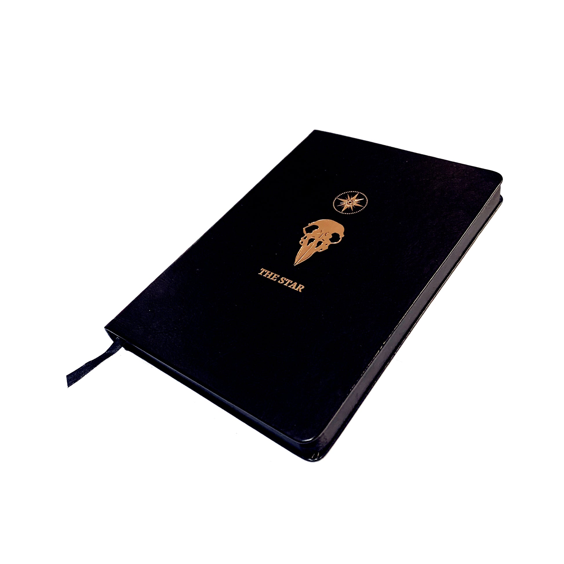 The Star journal, faux leather, lined, black journal with black ribbon