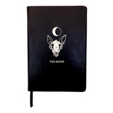 Lined journal with The Moon silver foil designed from the Marigold Tarot deck. Black ribbon