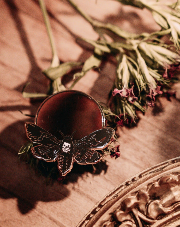 hard enamel pin of death-head moth designed by Amrit Brar