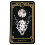 large embroidered back patch of the Moon design from the Marigold Tarot by Amrit Brar and 13th Press. Bat skeleton with celestial design above.