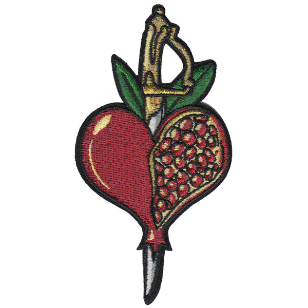 embroidered iron-on patch of pomegranate love design by Amrit Brar and 13th Press.